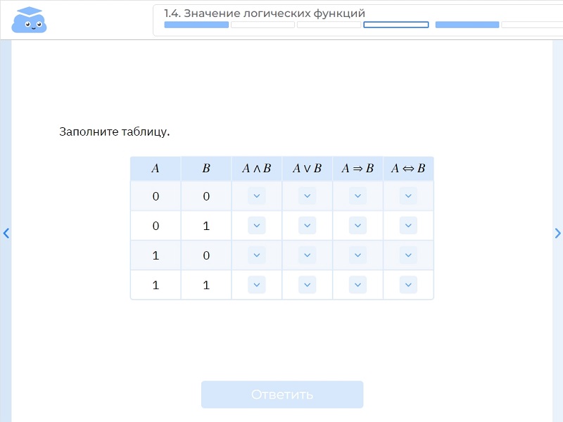 Фрагменты интерактивной презентации по теме «Таблицы истинности простых логических выражений»